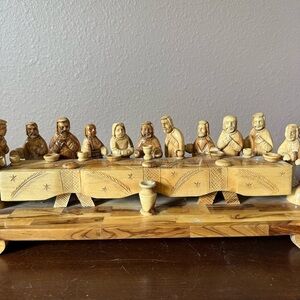 Vintage Olive Wood Hand-carved Last Supper, Israel